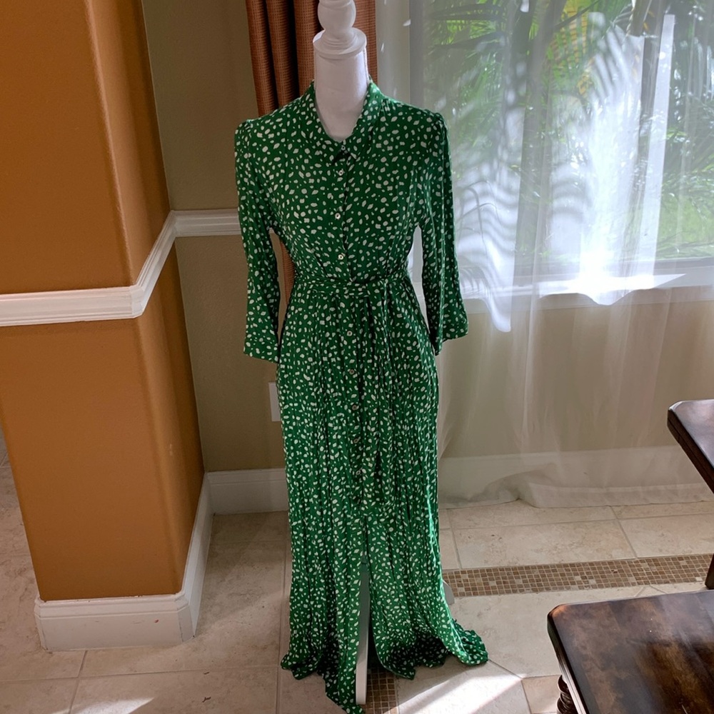 Zara Emerald Midi Dress with White Dots